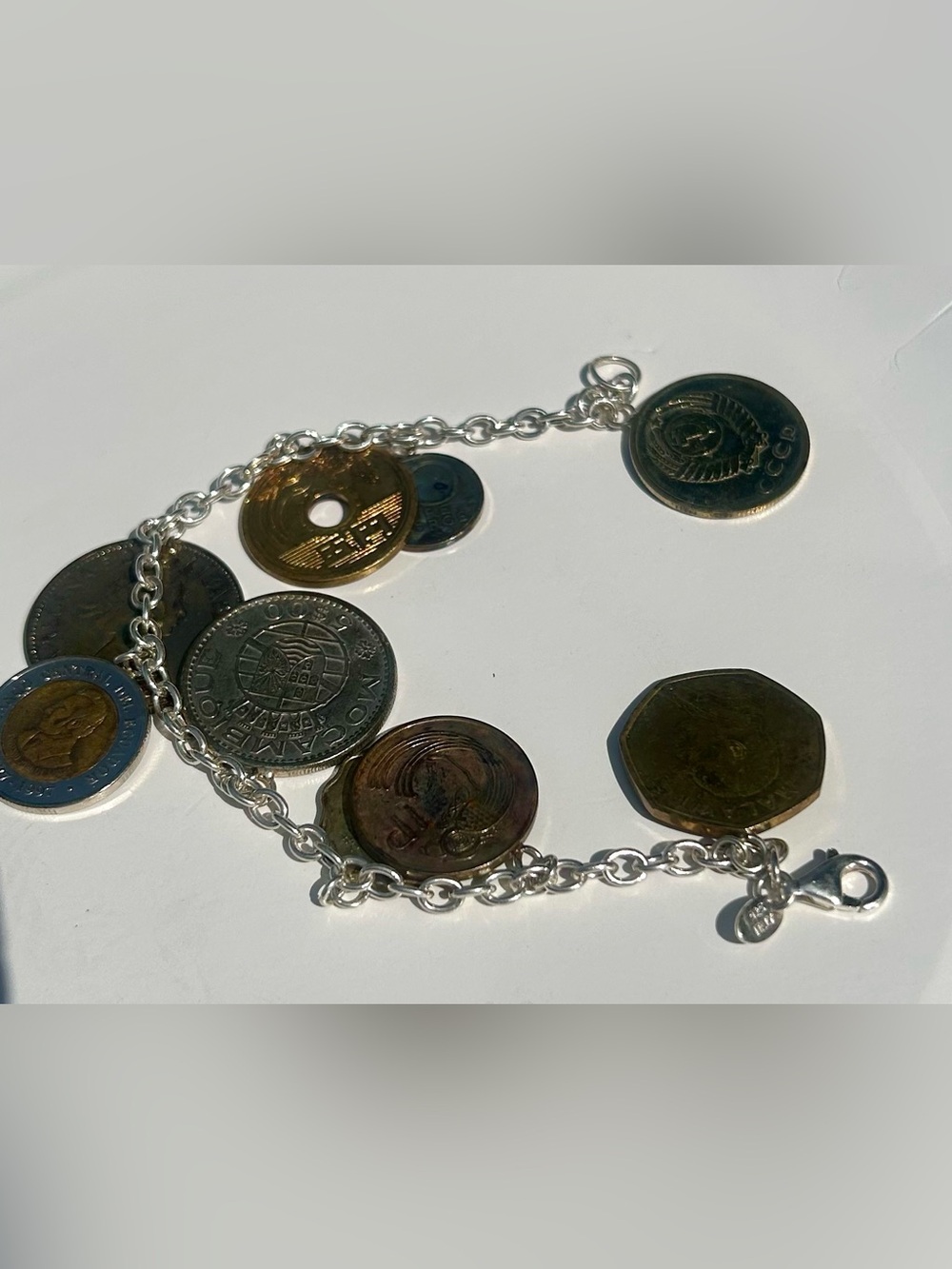 925 Italian/ JCM Coin Charm Bracelet - Mixed Metallic